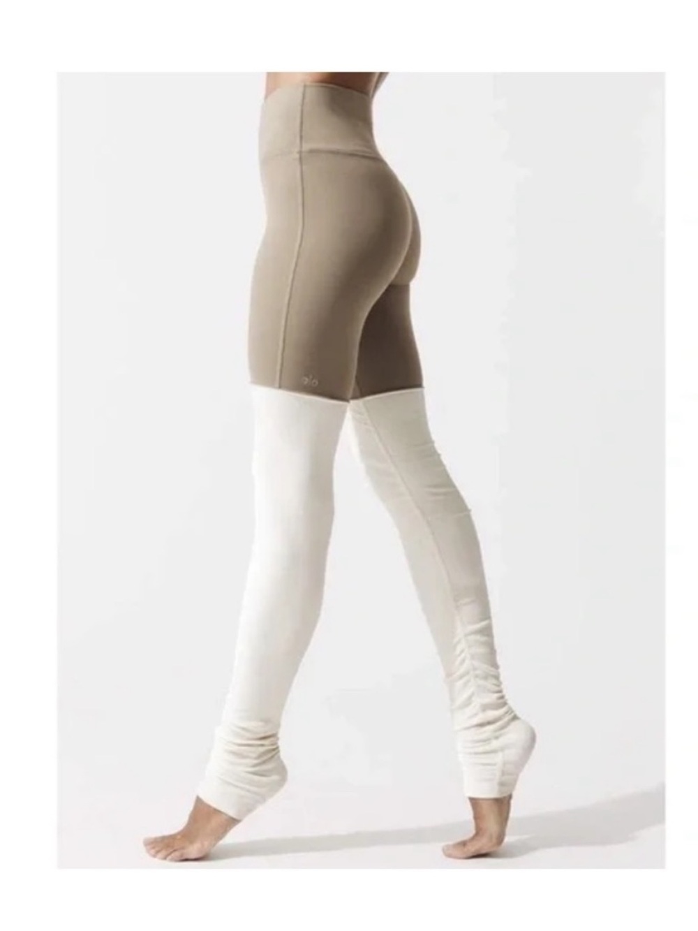 ALO Yoga Two-Tone Leggings in Taupe and Cream Accents